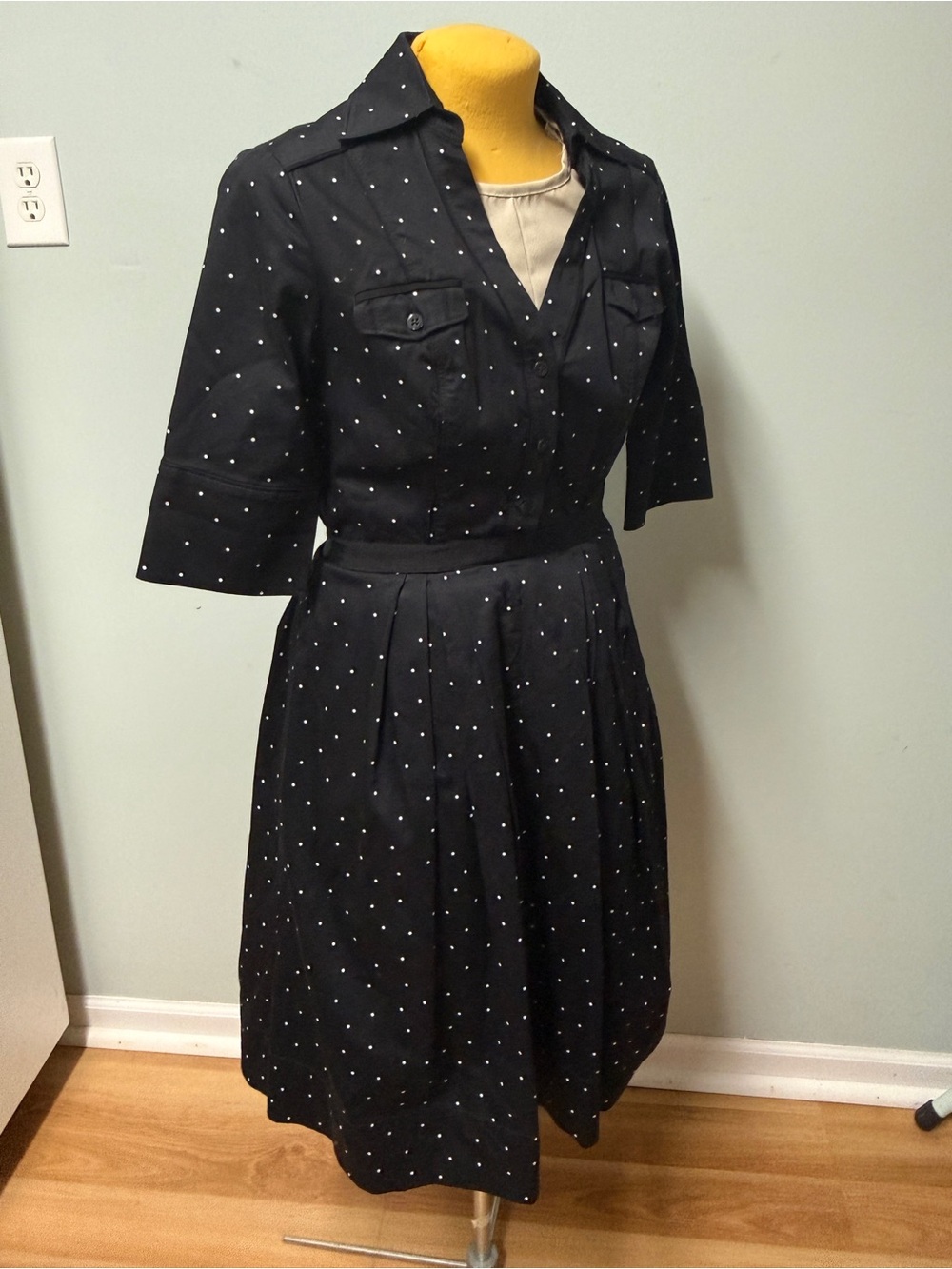 White House Black Market Black Polka Dot Midi Dress
